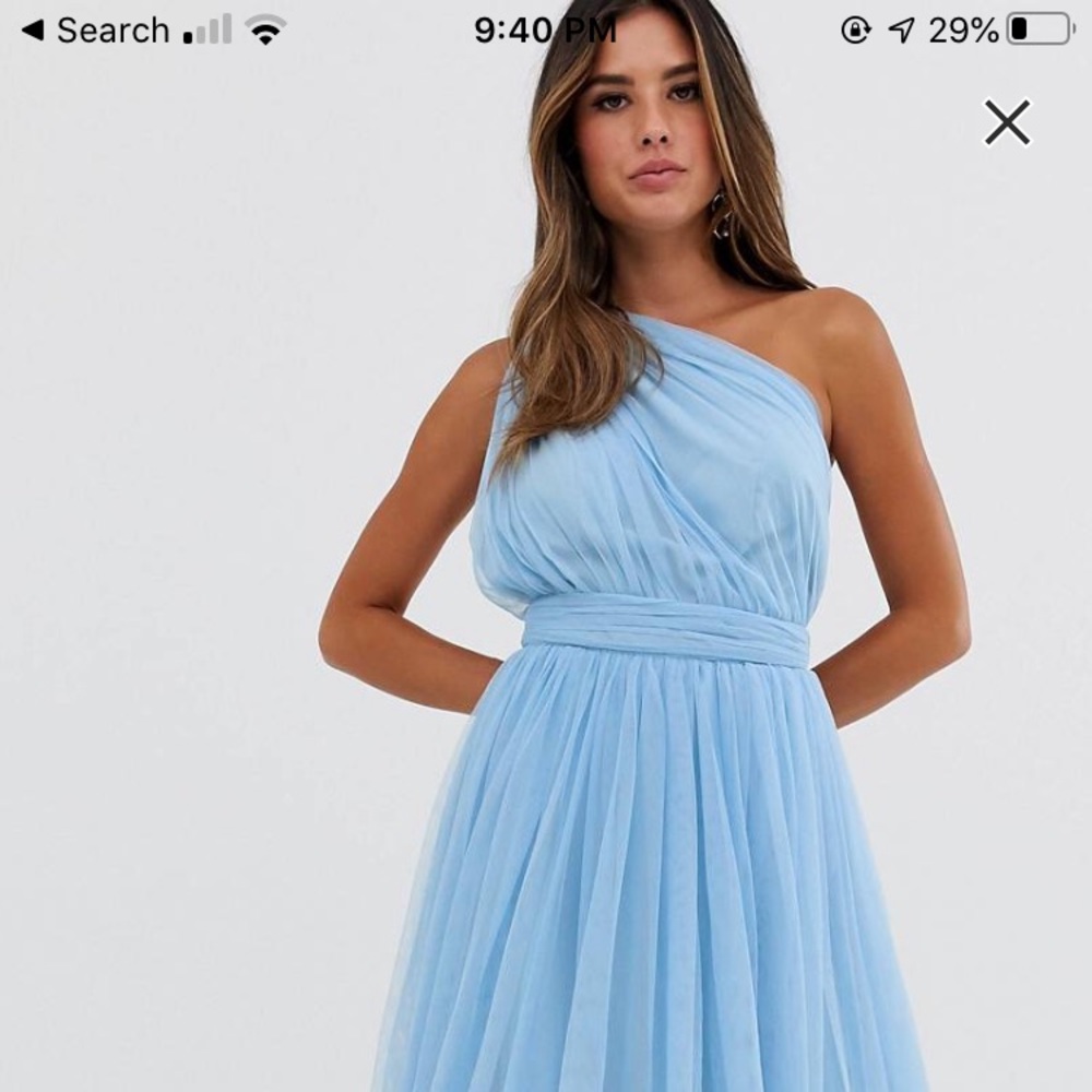 ASOS One-Shoulder light blue tulle maxi dress